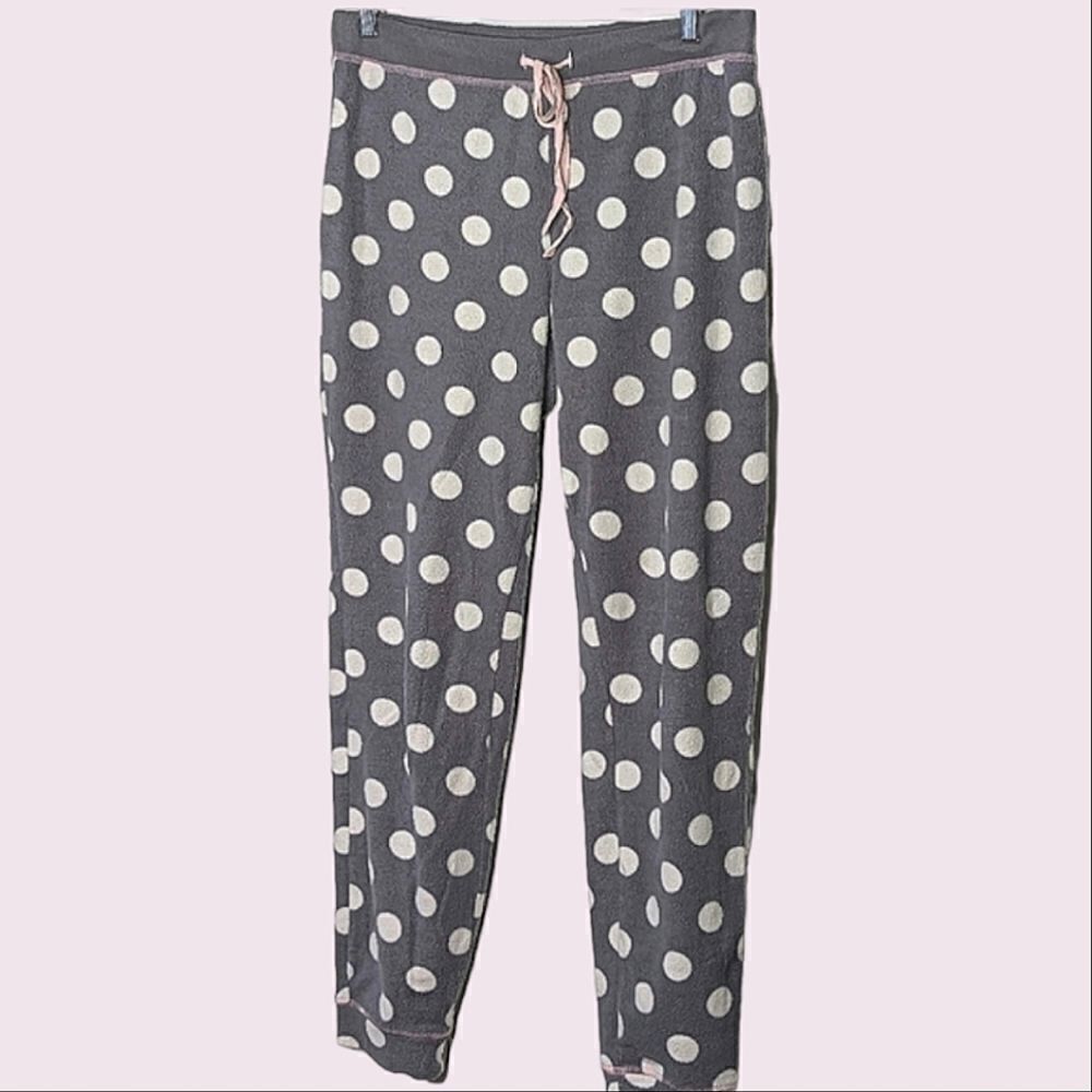 Jenni Grey & Off White Polka Dot Fleece Pajama Pants size M